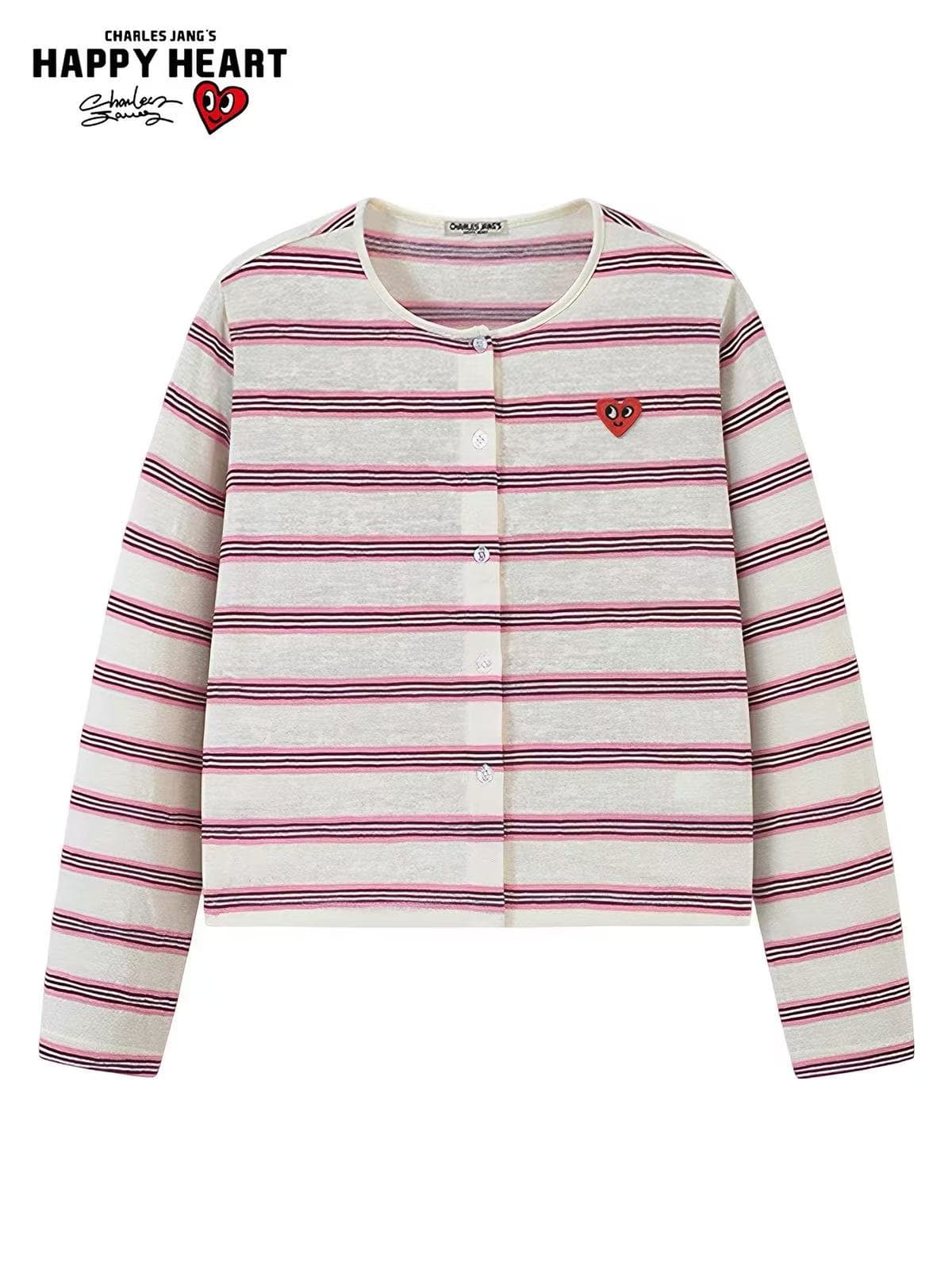 Charles 복숭아 하트 킹 추 물론 추천 가을 배색 스트라이프 오픈 가디건 느긋한 루즈핏 다용도 긴팔 블라우스 상세 이미지 3