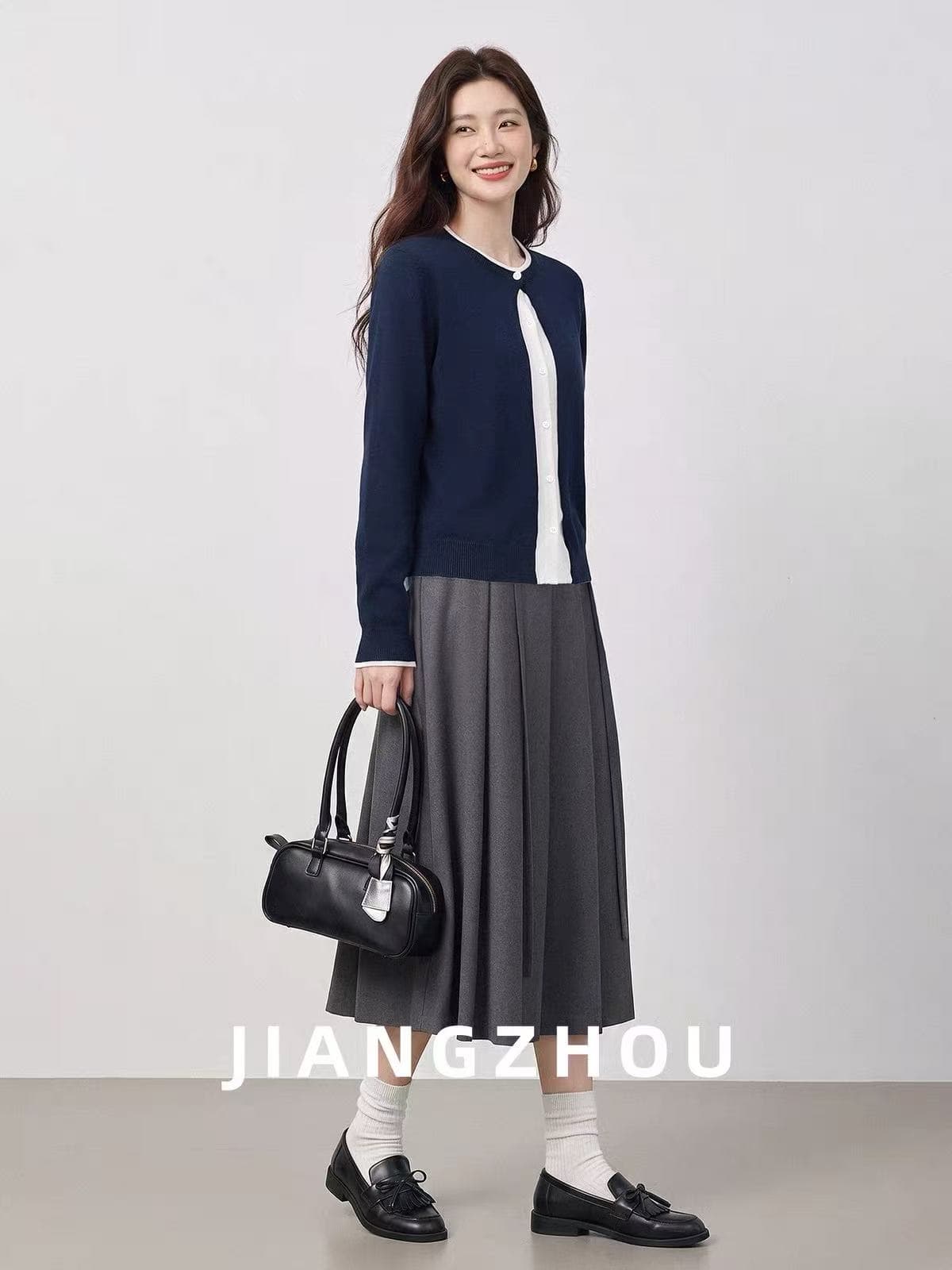 강 대륙 jiangz 가을 새로운 캐주얼 배색 패치워크 긴팔 니트 스웨터 루즈핏 출퇴근 페이크 레이어드 맨위 상세 이미지 5