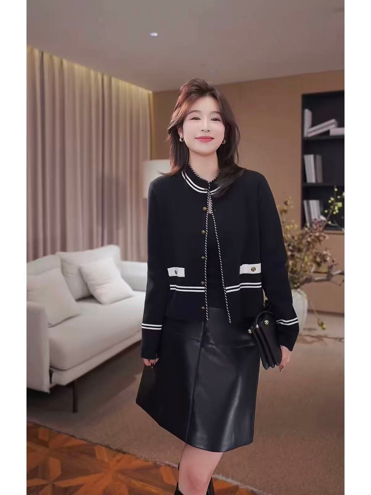 오래된 피아노 사설 서비스 활력 선원 양모 작은 샤넬 스타일 스탠드 칼라 니트 오픈 가디건 스웨터 여성 코트 가을 7672