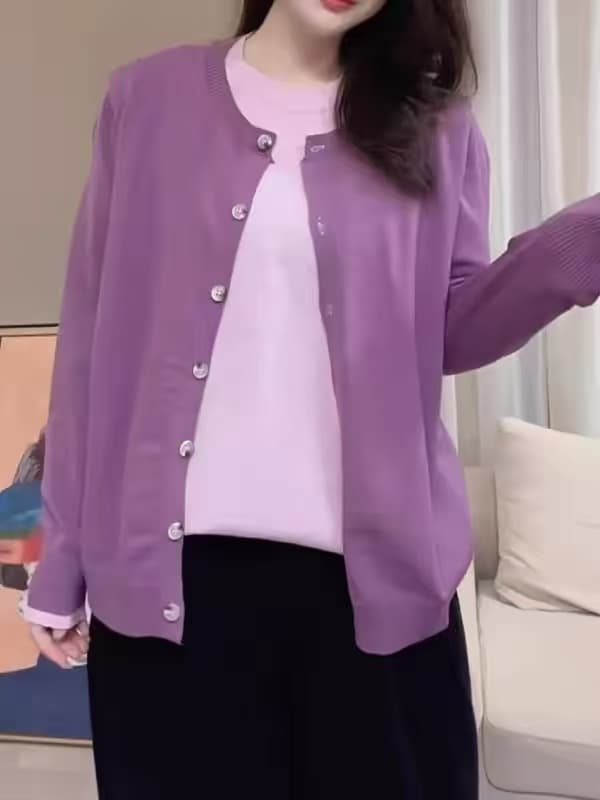 빅 사이즈 지방 mm 디자인 센스 패치워크 색상 페이크 레이어드 니트 오픈 가디건 여성 가을 슬림해 보이는 루즈핏 고급 센스 스웨터 맨위 이미지 3