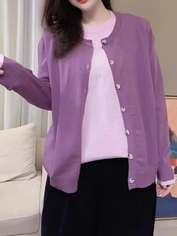 빅 사이즈 지방 mm 디자인 센스 패치워크 색상 페이크 레이어드 니트 오픈 가디건 여성 가을 슬림해 보이는 루즈핏 고급 센스 스웨터 맨위 상세 이미지 5