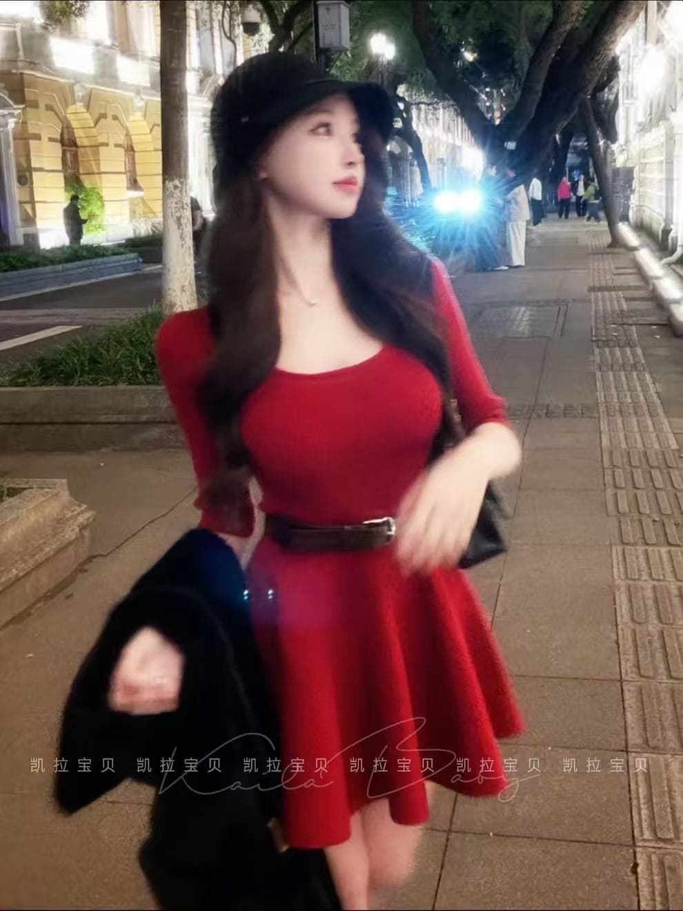 유명 샤오시엔 품격 명문 여성 빛 럭셔리 슬림해 보이는 패션 허리 수축 몸매 가꾸기 작은 대중 디자인 센스 긴팔 드레스 이미지 2