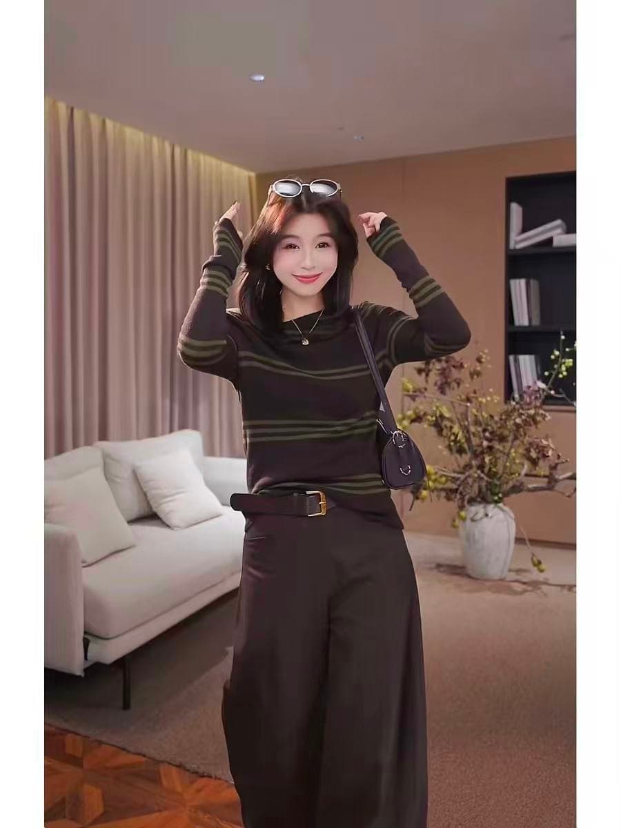 오래된 피아노 사설 서비스 저녁 바람 경박 한 양모 슬림해 보이는 스트라이프 니트 스웨터 얇은 스타일 스웨터 여자 가을 새로운 3475 이미지 2