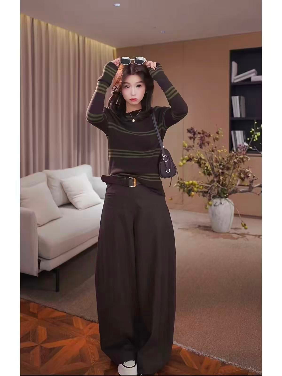 오래된 피아노 사설 서비스 저녁 바람 경박 한 양모 슬림해 보이는 스트라이프 니트 스웨터 얇은 스타일 스웨터 여자 가을 새로운 3475 상세 이미지 4