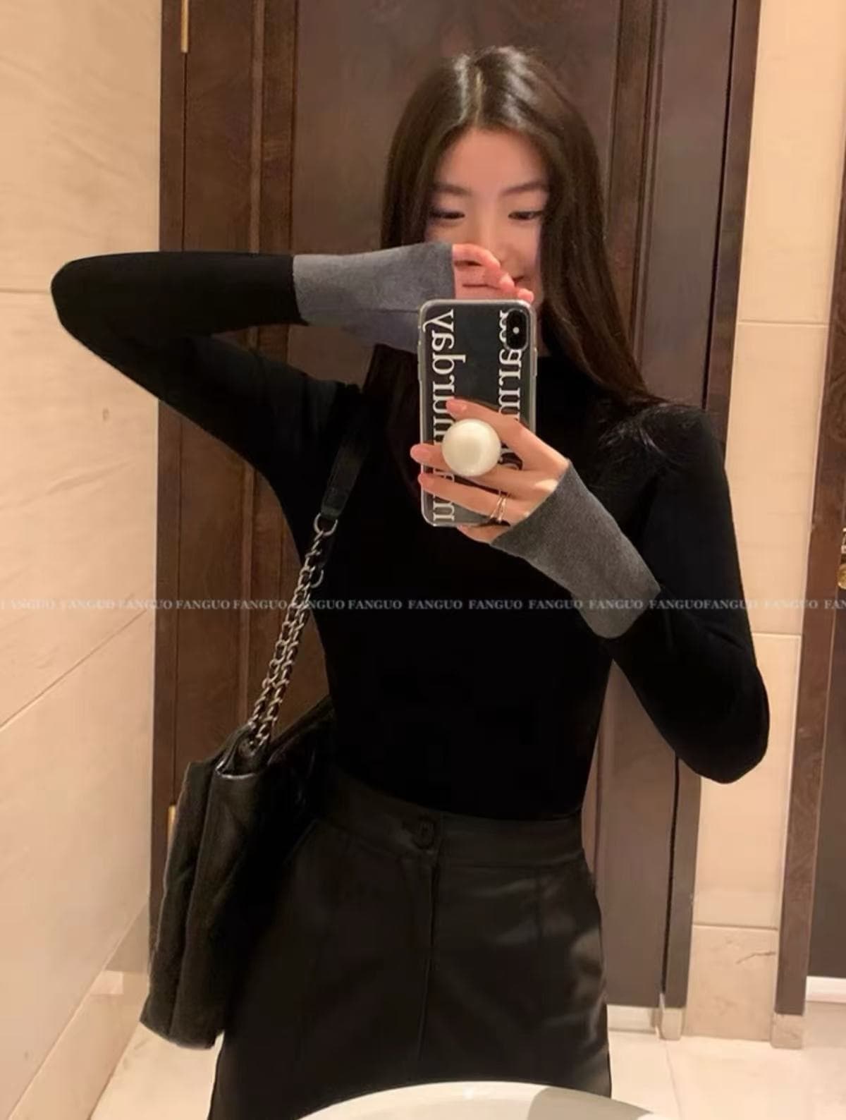 스택 착용 명수 외국 가스 작은 대중 디자인 센스 배색 양모 니트 스웨터 몸매 가꾸기 기본 셔츠 여성 상세 이미지 1