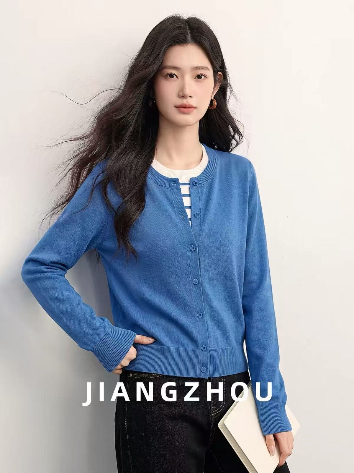 강 대륙 jiangz 가을 새로운 높음 지혜 오래된 돈 바람 스트라이프 니트 오픈 가디건 캐주얼 출퇴근 페이크 레이어드 맨위 이미지 3