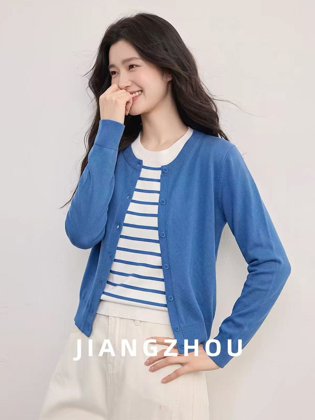 강 대륙 jiangz 가을 새로운 높음 지혜 오래된 돈 바람 스트라이프 니트 오픈 가디건 캐주얼 출퇴근 페이크 레이어드 맨위 이미지 2