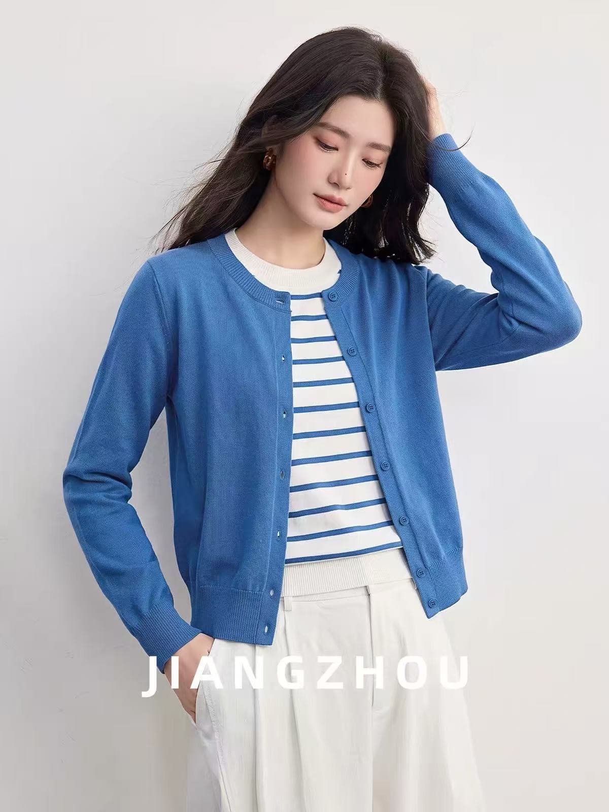 강 대륙 jiangz 가을 새로운 높음 지혜 오래된 돈 바람 스트라이프 니트 오픈 가디건 캐주얼 출퇴근 페이크 레이어드 맨위 상세 이미지 4
