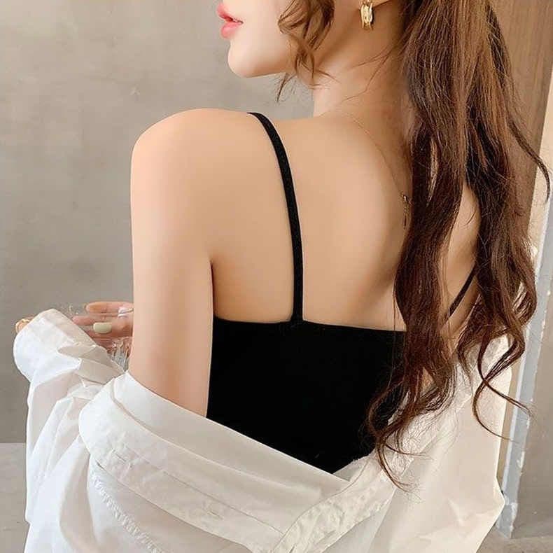 순면 32 캐미솔 여름 섹시함 오프숄더 아름다움 뒤로 민소매 맨위 단색 상세 이미지 5