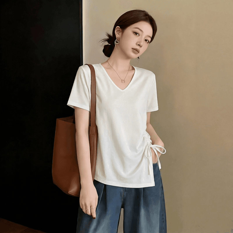 210 그램 92 면 8 암모니아 Lun 2026 여름 새로운 한국 스타일 반팔 티셔츠 여성 디자인 센스 이미지 2