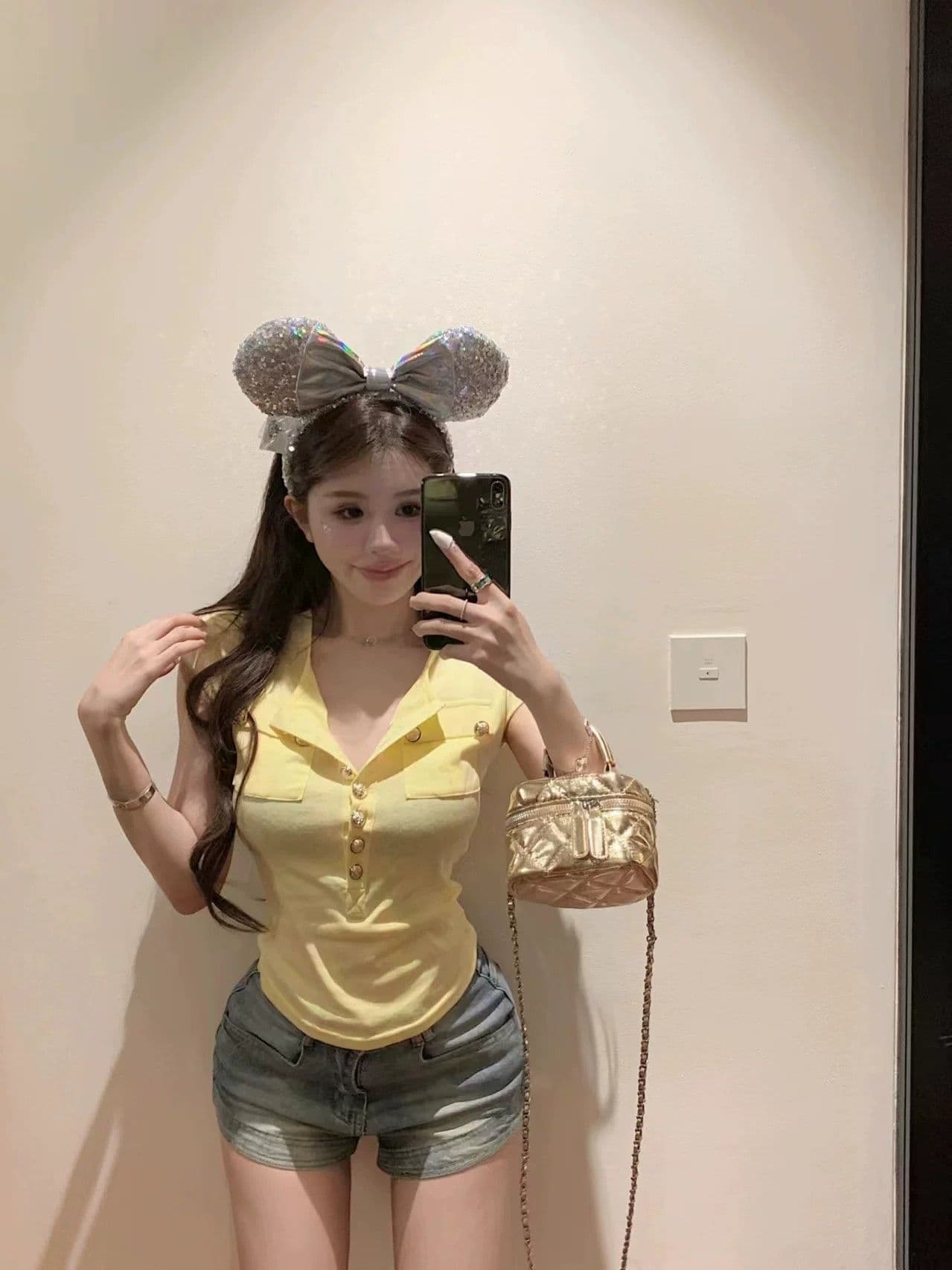 원본 품질 작은 날다 소매 싱글 줄 버튼 황색 맨위 순수한 욕망 바람 섹시함 t 상세 이미지 4