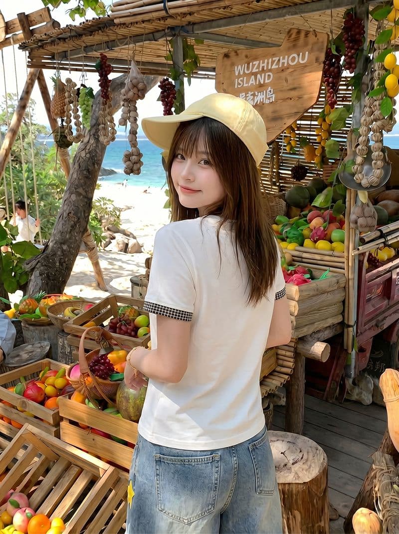 1 1 순면 리브 220 그램 반팔 티셔츠 여성 의류 여름 새로운 자수 몸매 가꾸기 슬림해 보이는 맨위 이미지 2