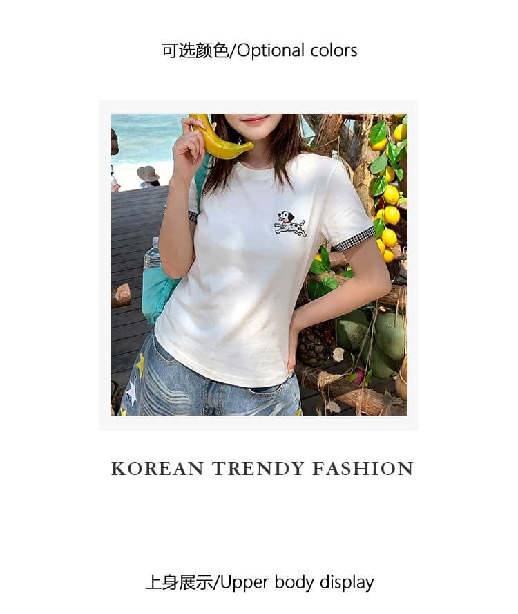 1 1 순면 리브 220 그램 반팔 티셔츠 여성 의류 여름 새로운 자수 몸매 가꾸기 슬림해 보이는 맨위 상세 이미지 4