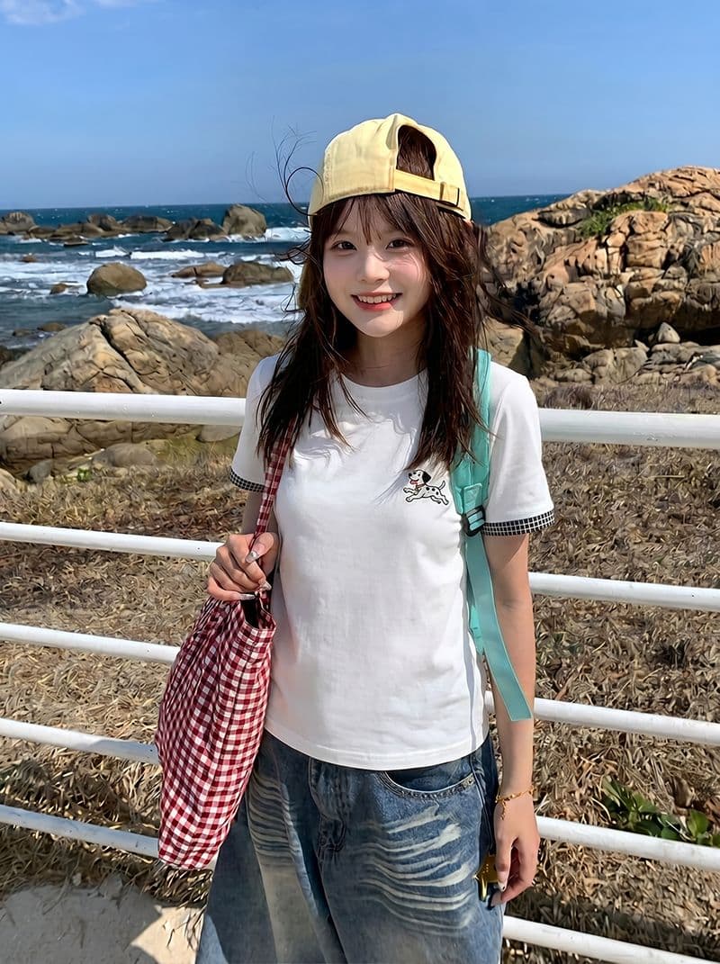 1 1 순면 리브 220 그램 반팔 티셔츠 여성 의류 여름 새로운 자수 몸매 가꾸기 슬림해 보이는 맨위 상세 이미지 15