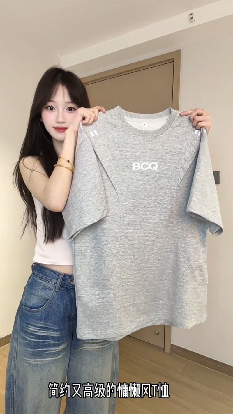남자 바 면 220 그램 조수 브랜드 반팔 티셔츠 남녀 커플 여름 새로운 자수 루즈핏 라운드 넥 맨위 상세 이미지 2