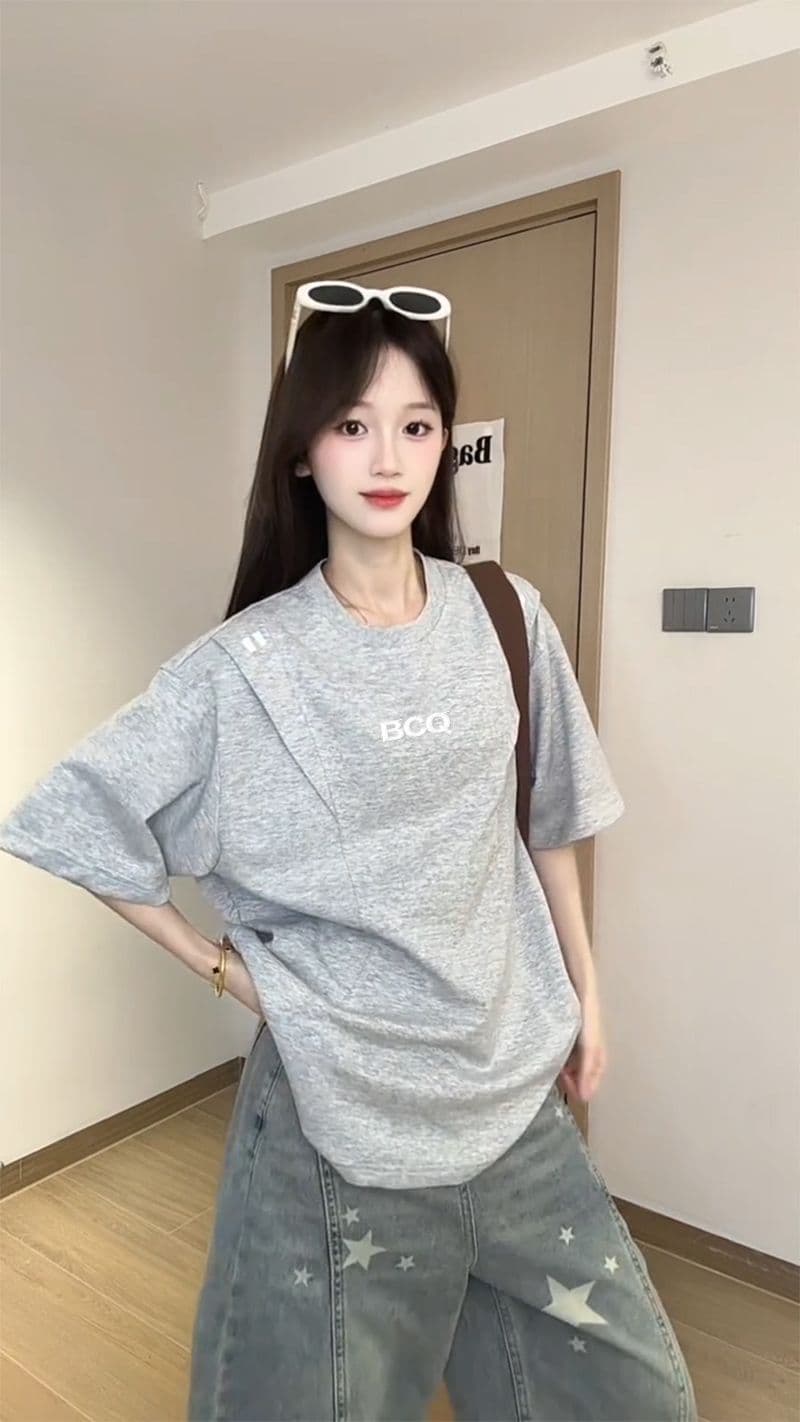 남자 바 면 220 그램 조수 브랜드 반팔 티셔츠 남녀 커플 여름 새로운 자수 루즈핏 라운드 넥 맨위 상세 이미지 6