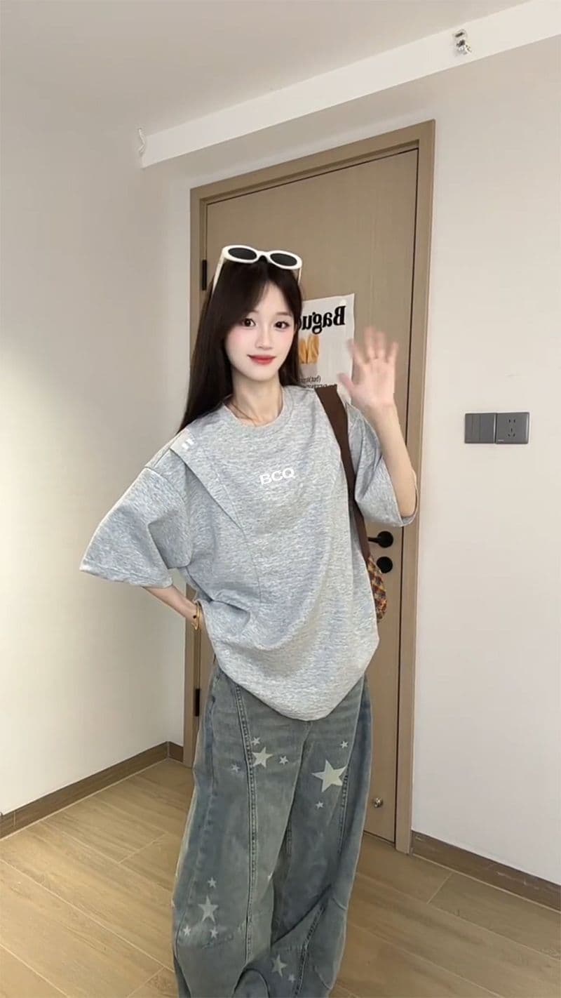 남자 바 면 220 그램 조수 브랜드 반팔 티셔츠 남녀 커플 여름 새로운 자수 루즈핏 라운드 넥 맨위 상세 이미지 7