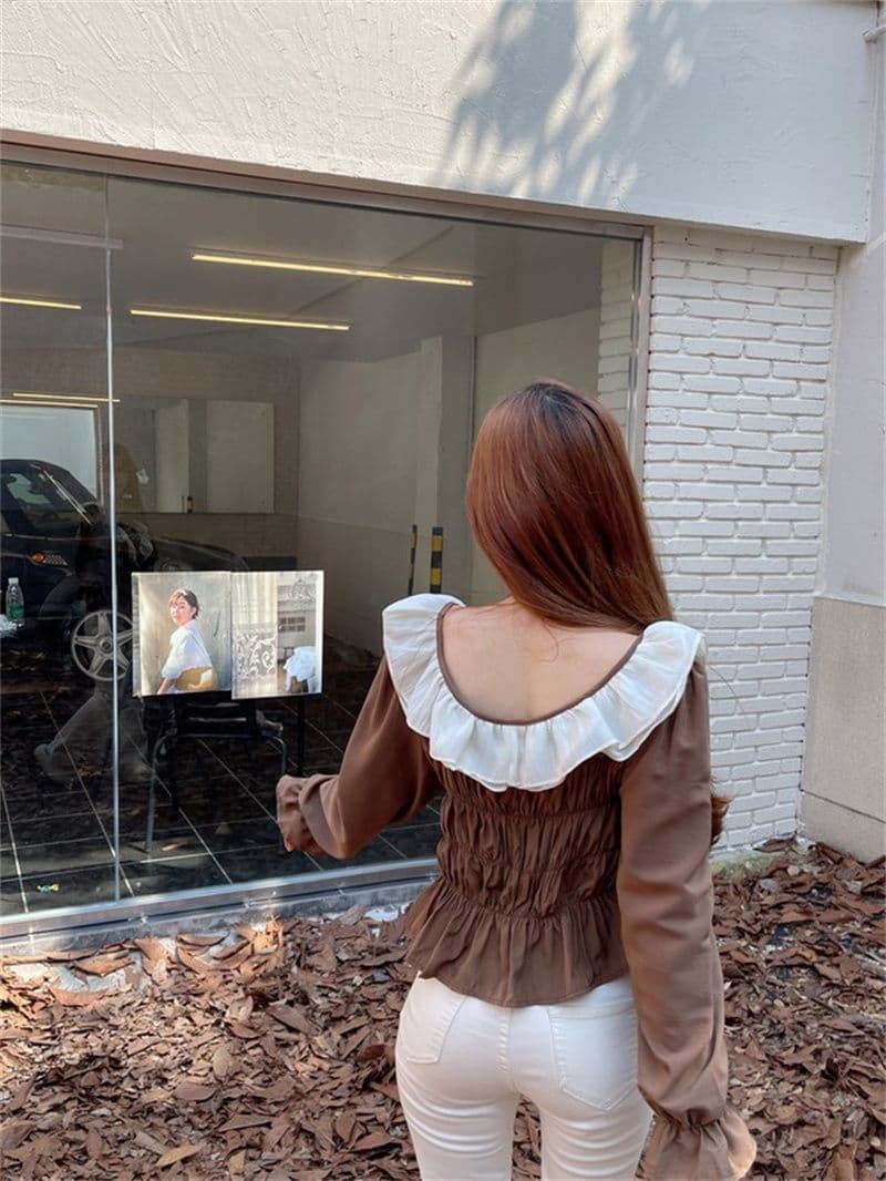 여성 의류 프랑스식 프릴 패치워크 긴팔 여성 셔츠 계절 표지 배 슬림해 보이는 작은 셔츠 맨위 서비스 상세 이미지 12