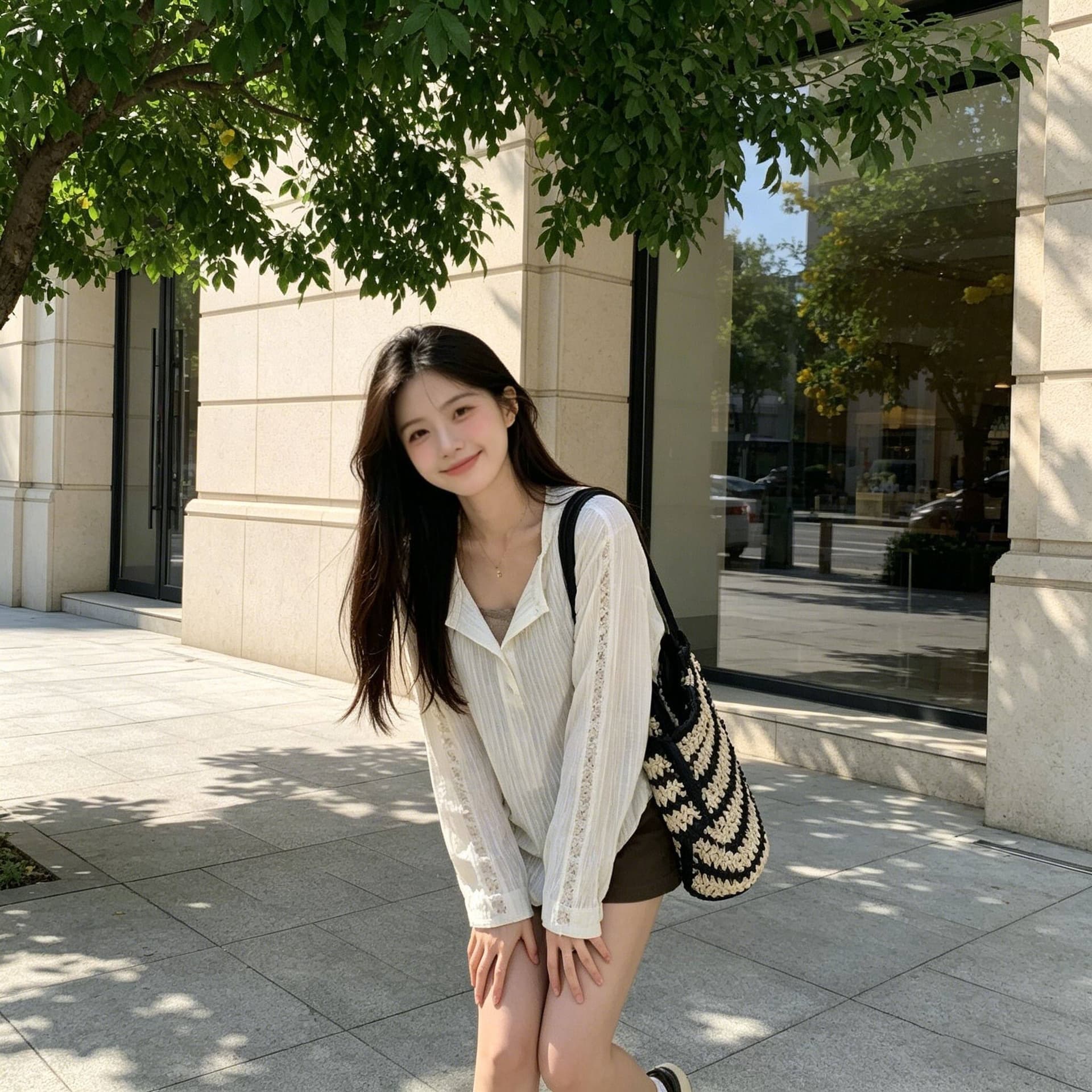 여름 새로운 루즈핏 슬림해 보이는 블라우스 다용도 긴팔 티셔츠 여성 한 부서 작은 대중 홀로우 아웃 디자인 센스 맨위 상세 이미지 3