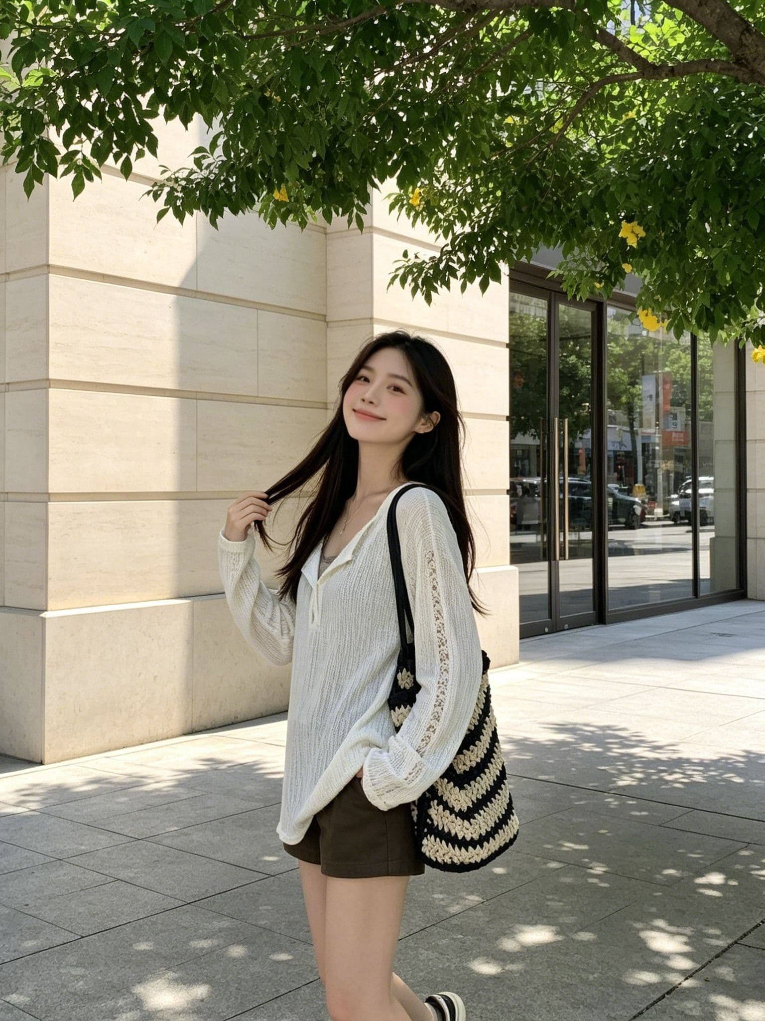 여름 새로운 루즈핏 슬림해 보이는 블라우스 다용도 긴팔 티셔츠 여성 한 부서 작은 대중 홀로우 아웃 디자인 센스 맨위 상세 이미지 7