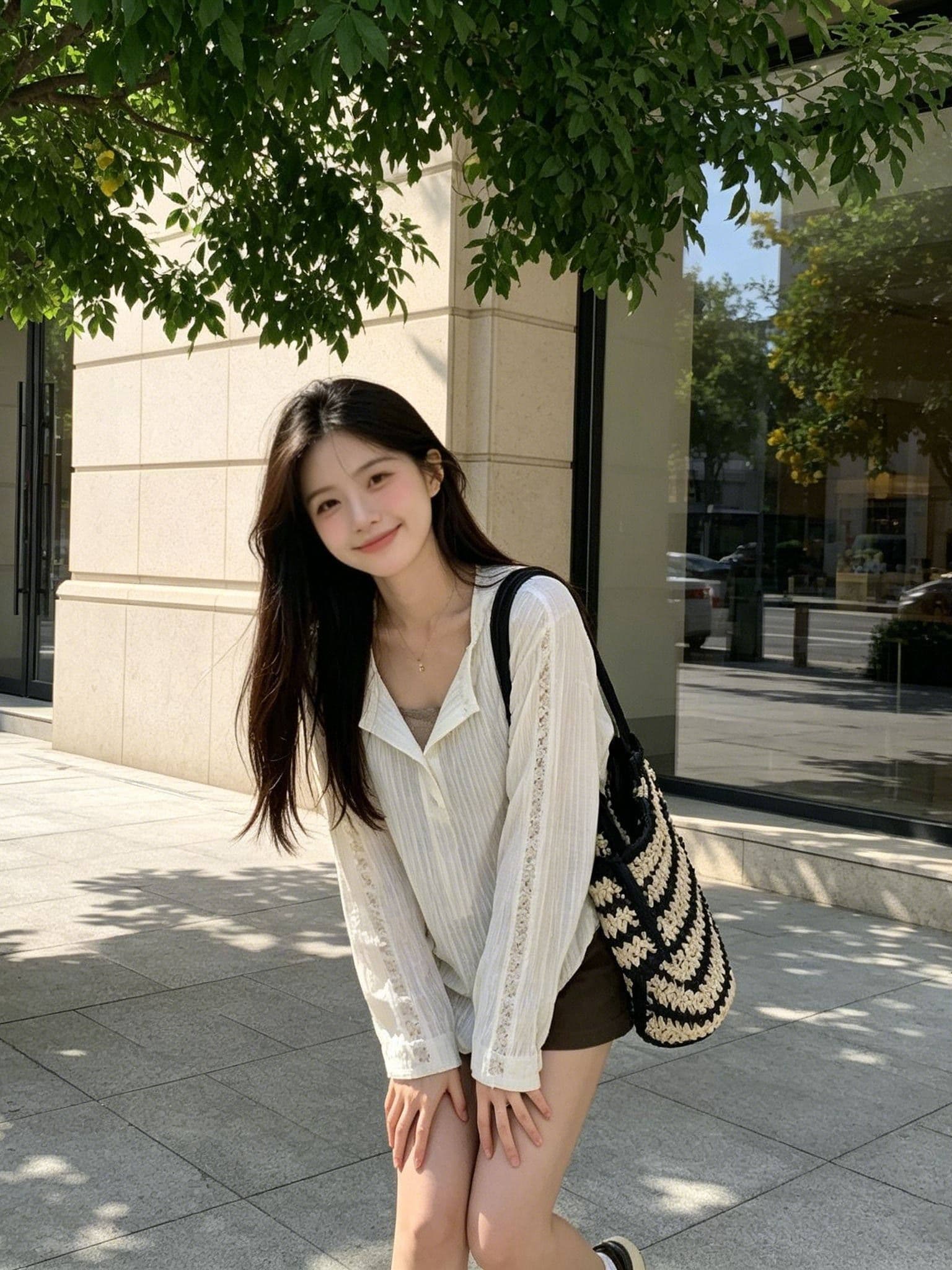 여름 새로운 루즈핏 슬림해 보이는 블라우스 다용도 긴팔 티셔츠 여성 한 부서 작은 대중 홀로우 아웃 디자인 센스 맨위 상세 이미지 10