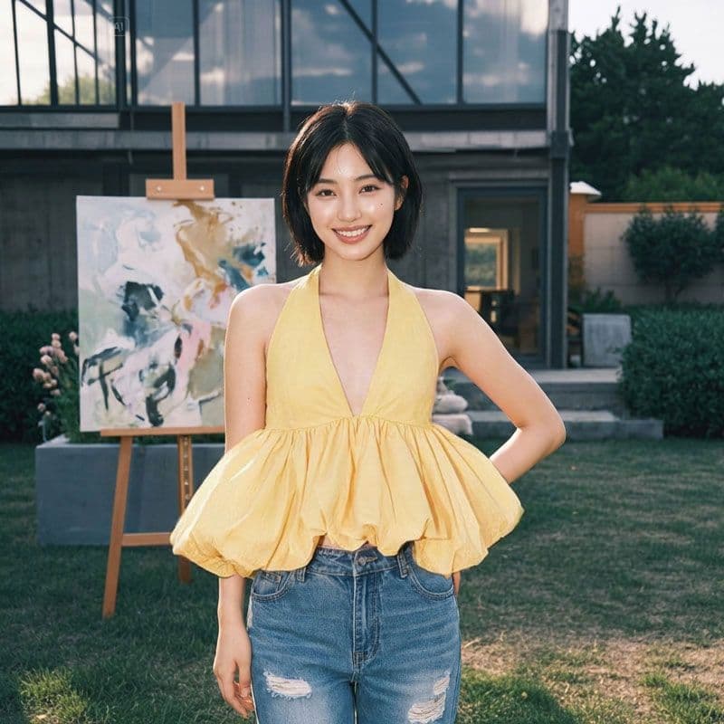 연령 감소 순수한 욕망 바람 작은 키 품격 행침 목 슬립 맨위 여름 섹시함 레트로 허리 수축 꽃밭 조끼 상세 이미지 1