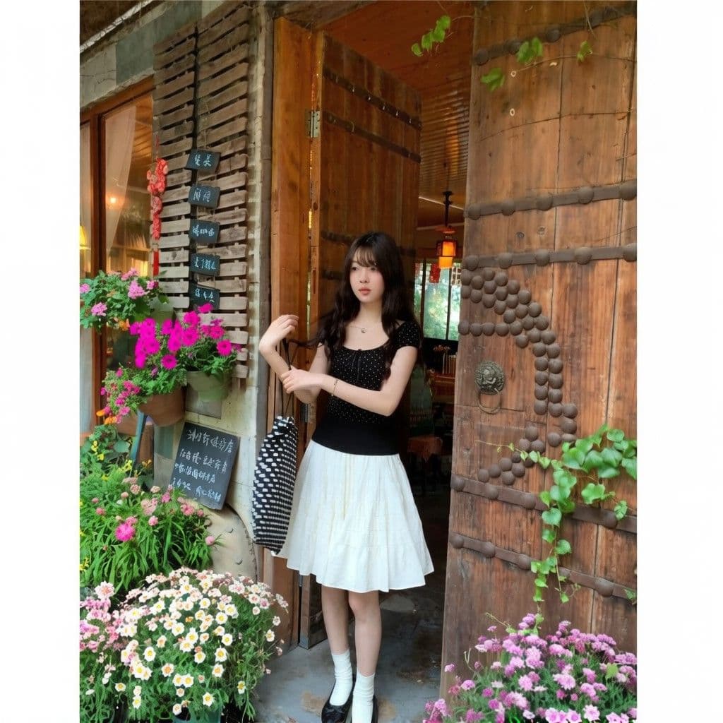 순수한 욕망 바람 디자인 센스 광장 칼라 나비 매듭 레이스 조각 반팔 티셔츠 도트 무늬 품격 연령 감소 맨위 여성 이미지 3
