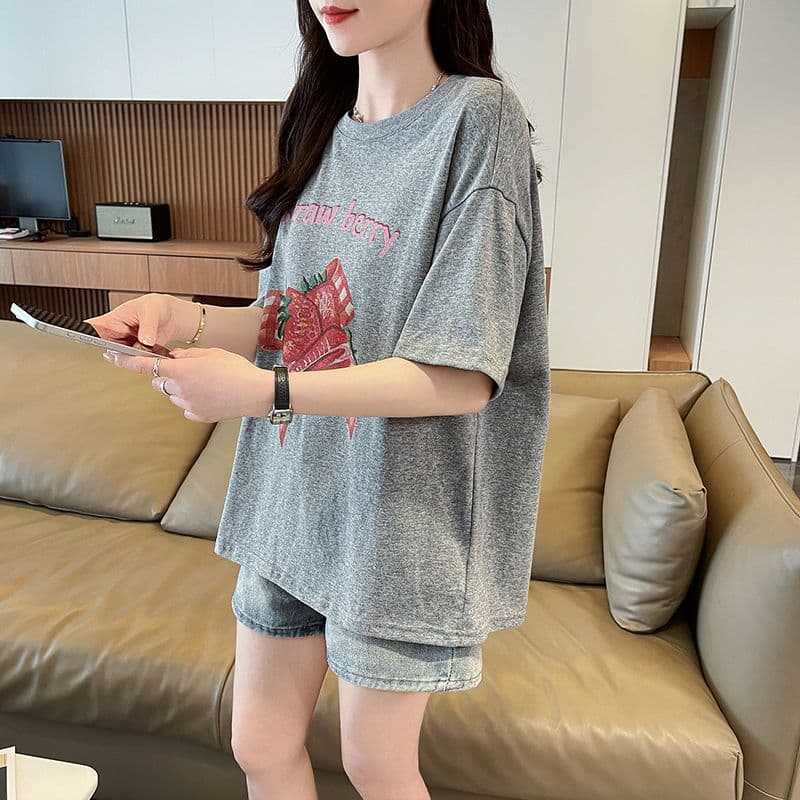 눈꽃 면 자외선 차단 티셔츠 여성용 짧은 소매 중간 길이 루즈핏 한국 스타일 여름 패션 다용도 맨위 ins 상세 이미지 6