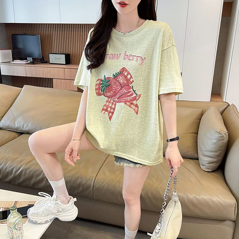 눈꽃 면 자외선 차단 티셔츠 여성용 짧은 소매 중간 길이 루즈핏 한국 스타일 여름 패션 다용도 맨위 ins 상세 이미지 11