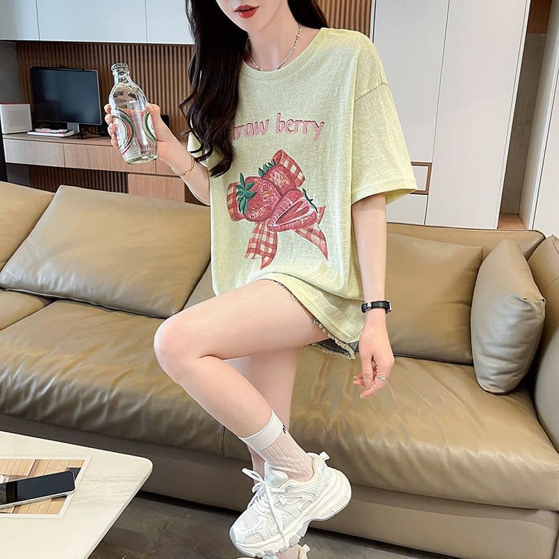 눈꽃 면 자외선 차단 티셔츠 여성용 짧은 소매 중간 길이 루즈핏 한국 스타일 여름 패션 다용도 맨위 ins 상세 이미지 12