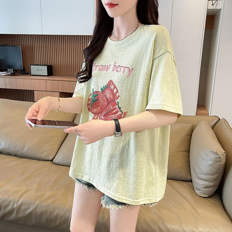 눈꽃 면 자외선 차단 티셔츠 여성용 짧은 소매 중간 길이 루즈핏 한국 스타일 여름 패션 다용도 맨위 ins 상세 이미지 14