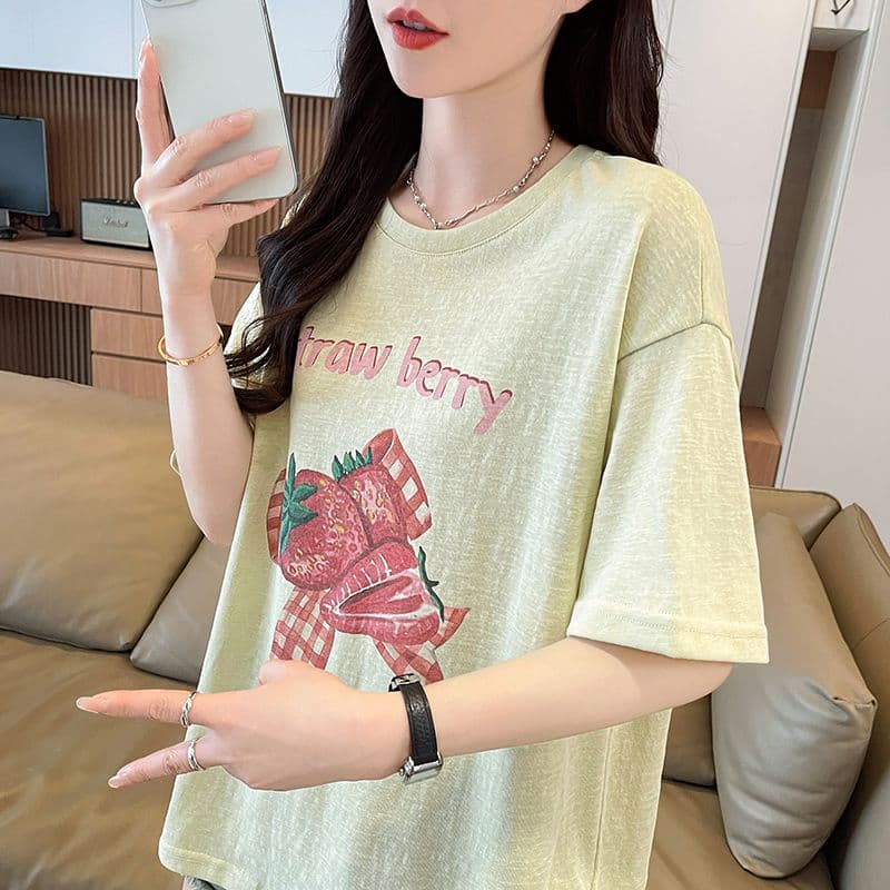 눈꽃 면 자외선 차단 티셔츠 여성용 짧은 소매 중간 길이 루즈핏 한국 스타일 여름 패션 다용도 맨위 ins 상세 이미지 15