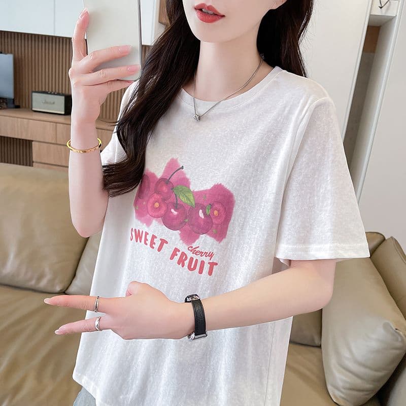 눈꽃 면 티셔츠 여성 라운드 넥 반팔 여름 새로운 한국 스타일 프린트 빅 사이즈 루즈핏 ins 맨위 서비스 이미지 4