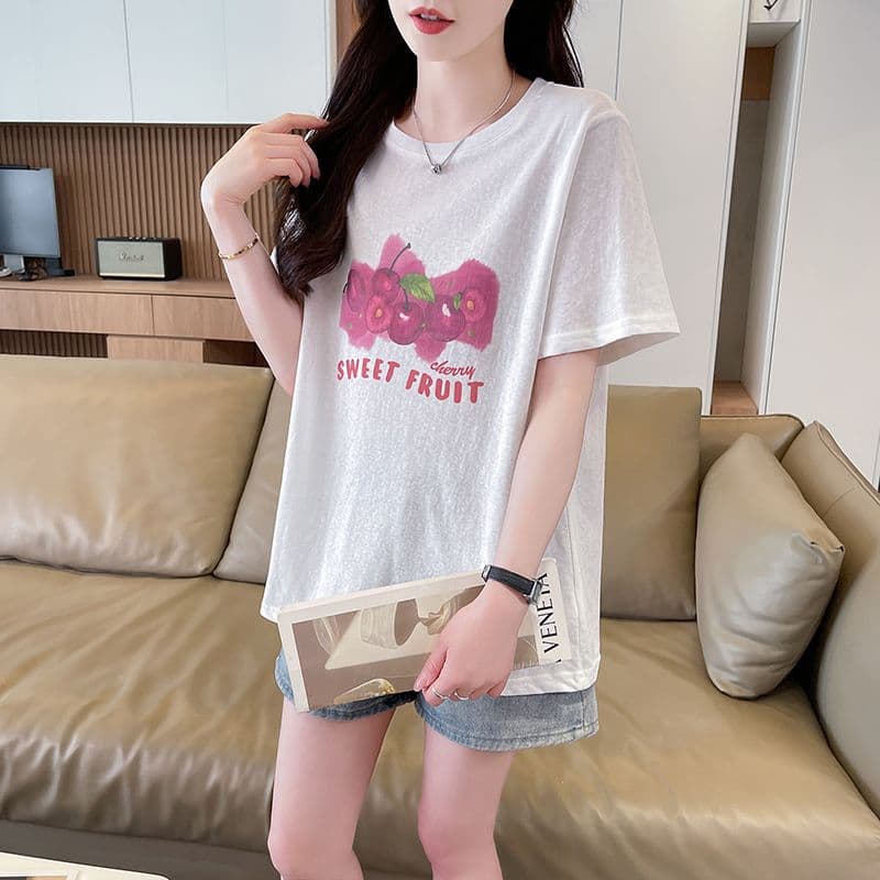 눈꽃 면 티셔츠 여성 라운드 넥 반팔 여름 새로운 한국 스타일 프린트 빅 사이즈 루즈핏 ins 맨위 서비스 상세 이미지 7