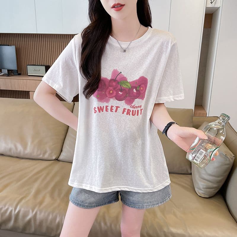 눈꽃 면 티셔츠 여성 라운드 넥 반팔 여름 새로운 한국 스타일 프린트 빅 사이즈 루즈핏 ins 맨위 서비스 상세 이미지 8