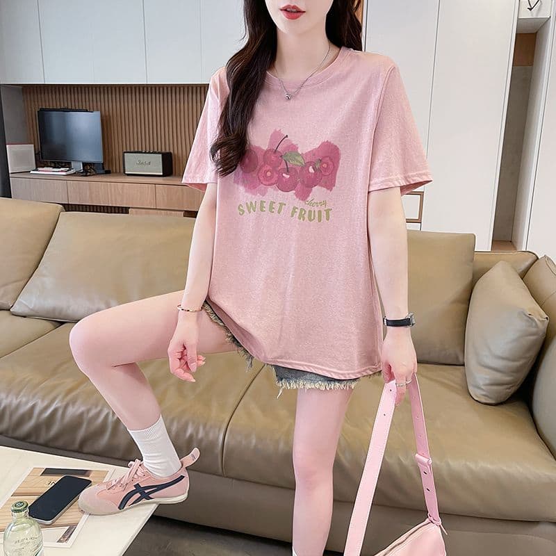 눈꽃 면 티셔츠 여성 라운드 넥 반팔 여름 새로운 한국 스타일 프린트 빅 사이즈 루즈핏 ins 맨위 서비스 상세 이미지 11