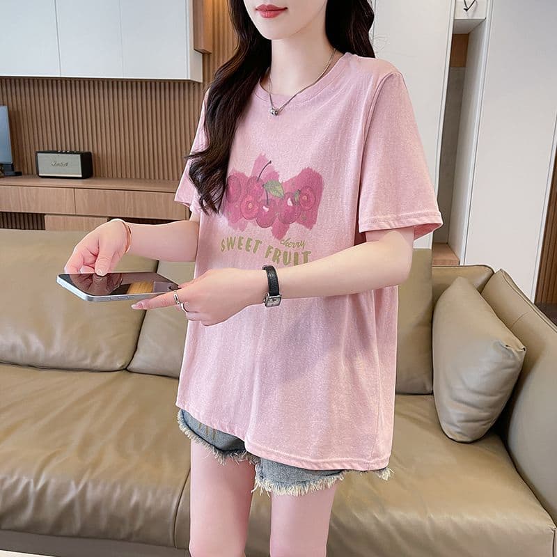 눈꽃 면 티셔츠 여성 라운드 넥 반팔 여름 새로운 한국 스타일 프린트 빅 사이즈 루즈핏 ins 맨위 서비스 상세 이미지 12