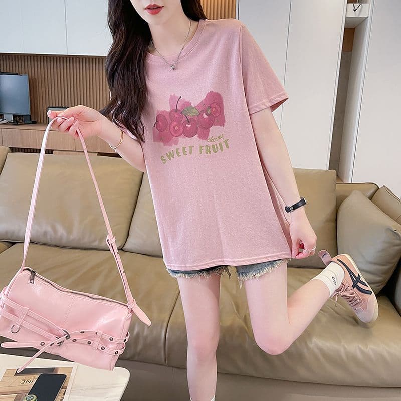 눈꽃 면 티셔츠 여성 라운드 넥 반팔 여름 새로운 한국 스타일 프린트 빅 사이즈 루즈핏 ins 맨위 서비스 상세 이미지 15