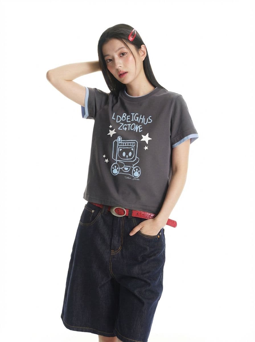 220 그램 물 부드러운 면 양면 반팔 티셔츠 여성 여름 새로운 도트 무늬 스트라이프 자수 라운드 넥 맨위 상세 이미지 8