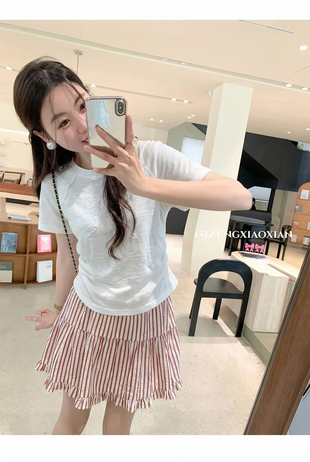 180 그램 65 폴리 에스터 35 면 한 부서 자수 긍정적 인 어깨 쇼트 스타일 반팔 티셔츠 여성 여름 작은 키 몸매 가꾸기 슬림해 보이는 맨위 상세 이미지 5
