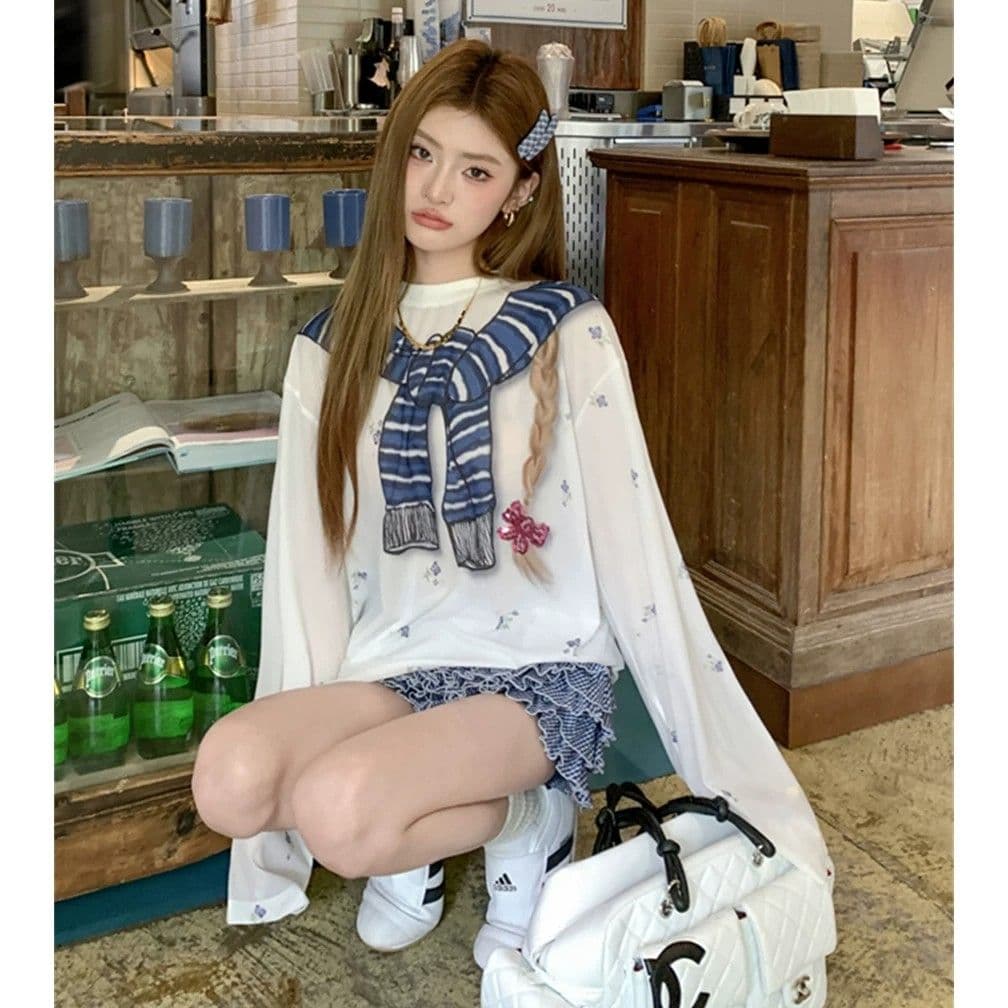 원본 것 한 부서 달콤한 핫걸 만화 프린트 여름 블라우스 작은 꽃무늬 맨위