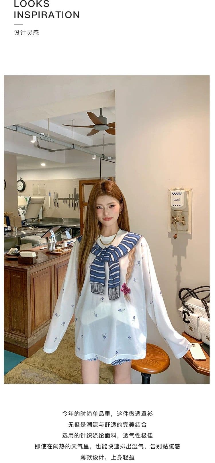 원본 것 한 부서 달콤한 핫걸 만화 프린트 여름 블라우스 작은 꽃무늬 맨위 상세 이미지 4