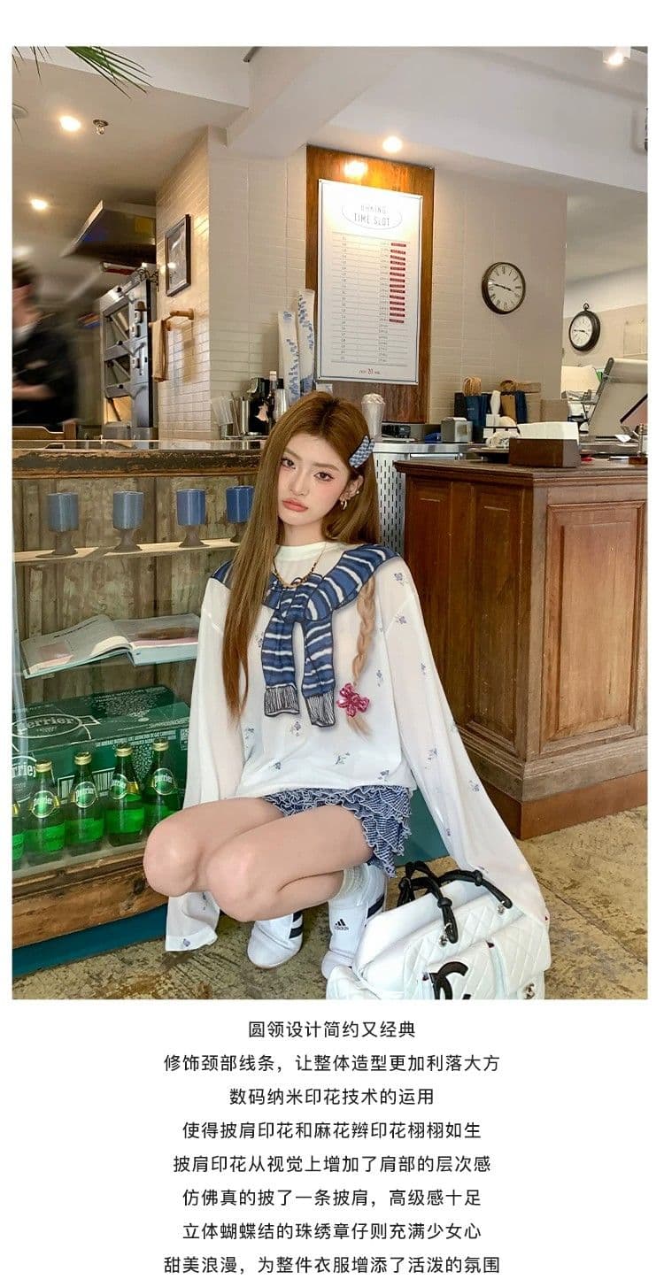 원본 것 한 부서 달콤한 핫걸 만화 프린트 여름 블라우스 작은 꽃무늬 맨위 상세 이미지 6