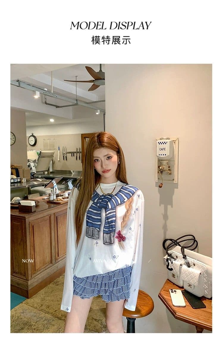 원본 것 한 부서 달콤한 핫걸 만화 프린트 여름 블라우스 작은 꽃무늬 맨위 상세 이미지 9