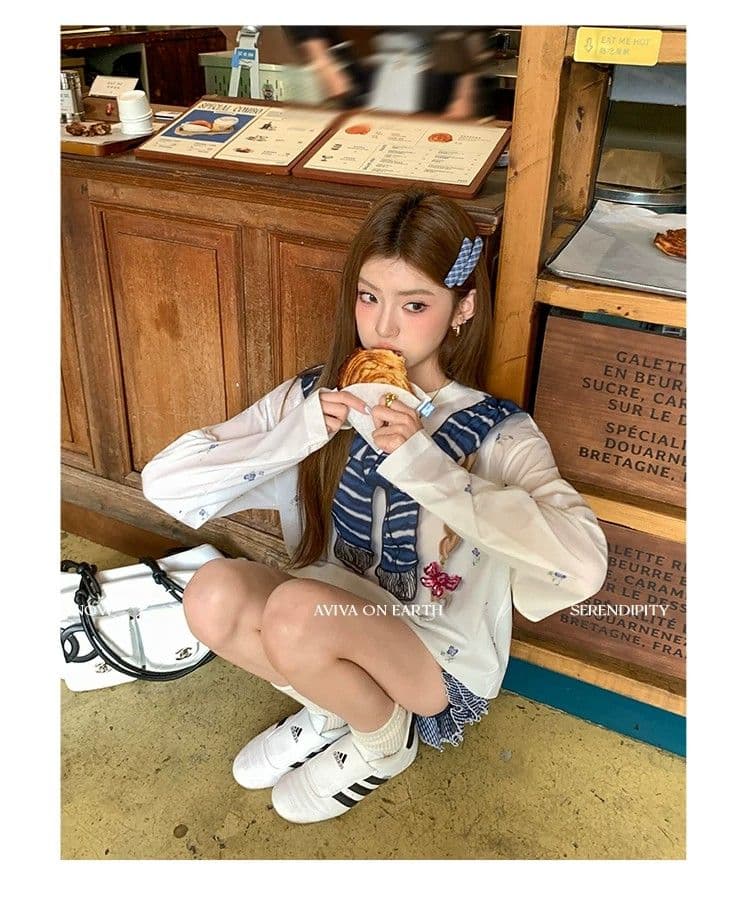 원본 것 한 부서 달콤한 핫걸 만화 프린트 여름 블라우스 작은 꽃무늬 맨위 상세 이미지 15