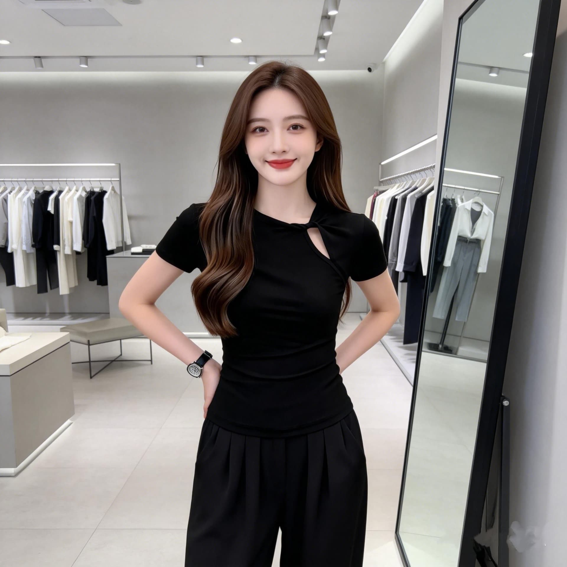 260 그램 사람들 면 순수한 욕망 달콤한 핫걸 반팔 티셔츠 여자 여름 몸매 가꾸기 슬림해 보이는 긍정적 인 어깨 홀로우 아웃 쇼트 스타일 맨위 상세 이미지 3