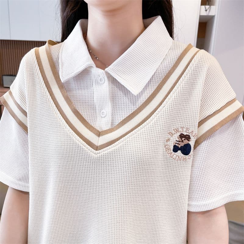 후아 남편 그리드 100 폴리에스터 티셔츠 여성 여름 새로운 한국 스타일 맨위 서비스 ins 트렌디 상세 이미지 2