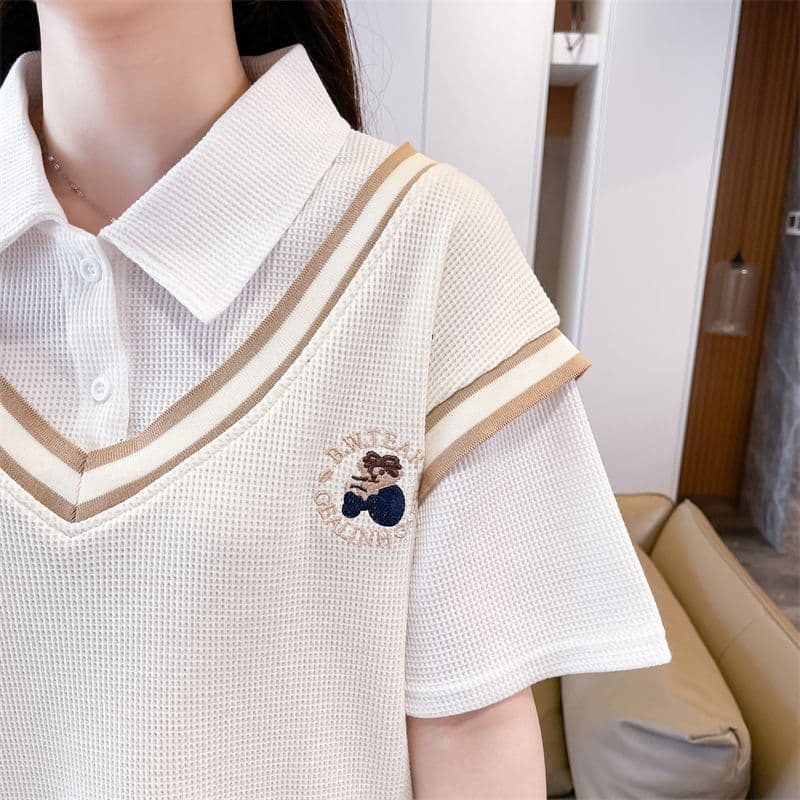 후아 남편 그리드 100 폴리에스터 티셔츠 여성 여름 새로운 한국 스타일 맨위 서비스 ins 트렌디 상세 이미지 3