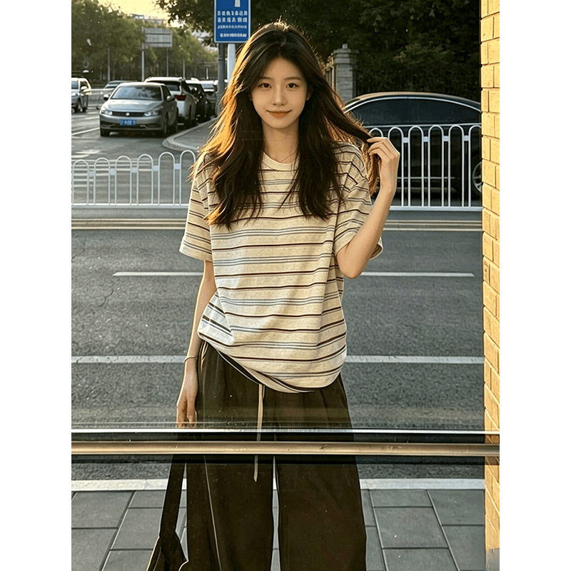 성분 tc76.5 면 18.7 암모니아 Lun 4.8 2026 여름 새로운 한국 스타일 반팔 티셔츠 여성 이미지 3