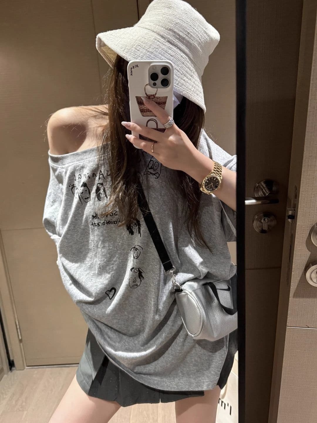 비스듬한 어깨 공란 에디션 순면 40 220 그램 1 1 리브 반팔 티셔츠 여성 오프숄더 오프숄더 비스듬한 어깨 상세 이미지 4